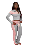 MB FASHION 2-Piece Zip Front Crop Top & Lace-Up High Waist Pants Set MB5037
