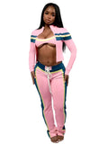 MB FASHION 2-Piece Zip Front Crop Top & Lace-Up High Waist Pants Set MB5037