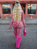 MB FASHION Two-Piece Leopard Print Long Sleeve Zip-Up Top & High-Waist Flare Pants Set 5012