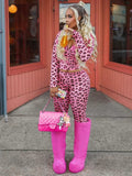 MB FASHION Two-Piece Leopard Print Long Sleeve Zip-Up Top & High-Waist Flare Pants Set 5012