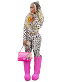 MB FASHION Two-Piece Leopard Print Long Sleeve Zip-Up Top & High-Waist Flare Pants Set 5012