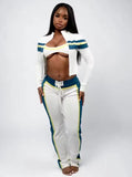 MB FASHION 2-Piece Zip Front Crop Top & Lace-Up High Waist Pants Set MB5037