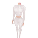 MB FASHION Sheer Mesh Long Sleeve Crop Top & High 2616
