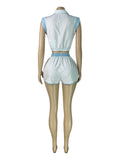 Every Fashion Sleeveless Cropped Polo Top & Matching Shorts Two-Piece Set 6026