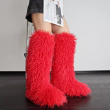 Every Fashion Knee-High Fluffy Faux Fur Statement Boots 008 RA