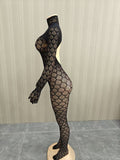MB FASHION Sexy Black Floral Lace Full-Body Catsuit Jumpsuit 1473