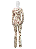 MB FASHION Two-Piece Leopard Print Long Sleeve Zip-Up Top & High-Waist Flare Pants Set 5012