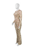 MB FASHION Two-Piece Leopard Print Long Sleeve Zip-Up Top & High-Waist Flare Pants Set 5012