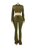 MB FASHION Cropped Quarter-Zip Lounge Set with Drawstring Pants 5069