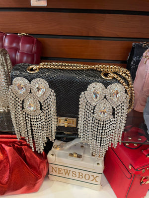 Every Fashion Glam Crystal Fringe Statement Shoulder Bag