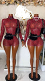 MB FASHION Leopard Print Mesh Mock Neck Romper 2673