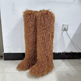EVERY FASHION Ultra-Shaggy Faux Fur Over-The-Knee Boots