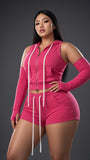 MB FASHION Sleeveless Zip Hoodie Vest Arm Sleeves & Mini Shorts Set 6028
