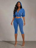 MB FASHION Cropped Zip-Up Hoodie and High-Waist Capri Leggings Two-Piece Set