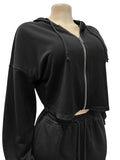 MB FASHION Cropped Zip-Up Hoodie and Wide-Leg Sweatpants Set 6051