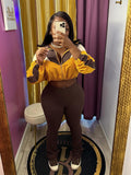 EVERY FASHION Color-Block Cropped Jacket and High-Waist Flare Pants Set MB 4060LY