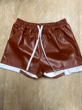 Every Fashion High-Waist Faux Leather Shorts with Drawstring