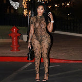 MB FASHION Sheer Printed Short Sleeve Mesh Jumpsuit 9707