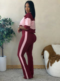 MB FASHION Two-Piece Colorblock Polo Crop and Flare Set 6036