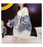 MB FASHION Oversized Knit & Denim Patchwork Hoodie Jacket – Streetwear Chic 8005LY