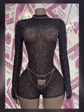 MB FASHION Leopard Print Mesh Mock Neck Romper 2673