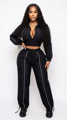 MB FASHION Two-Piece Windbreaker Zip-Up Set with Drawstring Details 5052