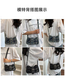 EVERY FASHION Distressed Denim Multi-Pocket Shoulder Bag with Hardware Details