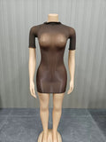 MB FASHION Short Sleeve Sheer Mesh Bodycon Mini Dress 1476