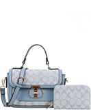 EVERY FASHION Signature Canvas Turnlock Flap Crossbody Bag with Matching Wallet 9095