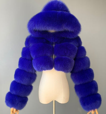 EVERY FASHION Luxury Faux Fur Puffer Jacket with Oversized Hood