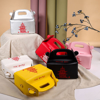 Every Fashion Chinese Takeout Box Style Handbag with Pagoda Print