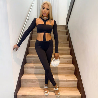 MB FASHION Long Sleeve Sheer Panel Cutout Jumpsuit 341