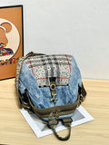 Every Fashion Denim Convertible Backpack with Embellished Plaid Front Pocket