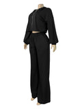 MB FASHION Cropped Zip-Up Hoodie and Wide-Leg Sweatpants Set 6051