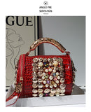 EVERY FASHION Luxury Pearl Crystal Gold Medallion Embellished Crossbody with Bamboo Handle & Tassel