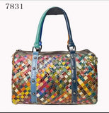 EVERY FASHION Colorful Woven Leather Patchwork Satchel
