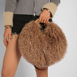 EVERY FASHION Round Shaggy Faux Fur Handbag