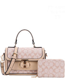 EVERY FASHION Signature Canvas Turnlock Flap Crossbody Bag with Matching Wallet 9095