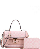 EVERY FASHION Signature Canvas Turnlock Flap Crossbody Bag with Matching Wallet 9095