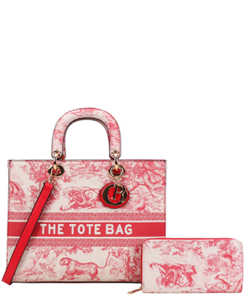 EVERY FASHION Designer-Inspired Tote Bag with Matching Zip Wallet DF5-9167W