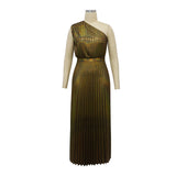 MALYBGG Diagonal Neckline Sleeveless Form-Fitting Pleated Dress 10693LY