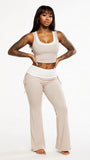 MB FASHION Two-Piece Contrast Trim Crop Tank Top and Flared Pants Set 3639LY