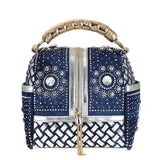 Every Fashion Luxury Dark Blue Denim Rhinestone Satchel