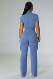 MB FASHION Casual Crop Top and High-Waisted Cargo Pants Set 9469LY