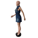 MB FASHION Drawstring Waist Multi-Pockets Denim Short Dress 88574