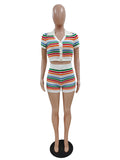 MB FASHION Striped Knit Crop Top and High-Waisted Shorts Set 6901LY LAST XL