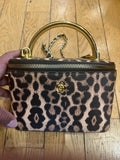 Every Fashion Leopard Print Structured Top Handle Bag with Chain Strap