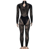 MB FASHION High Neck Mesh Panel Lace Detail Jumpsuit 231