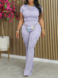 MB FASHION Wavy Textured Short-Sleeve Top and Wide-Leg Pants Set 272LY