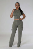 MB FASHION Casual Crop Top and High-Waisted Cargo Pants Set 9469LY